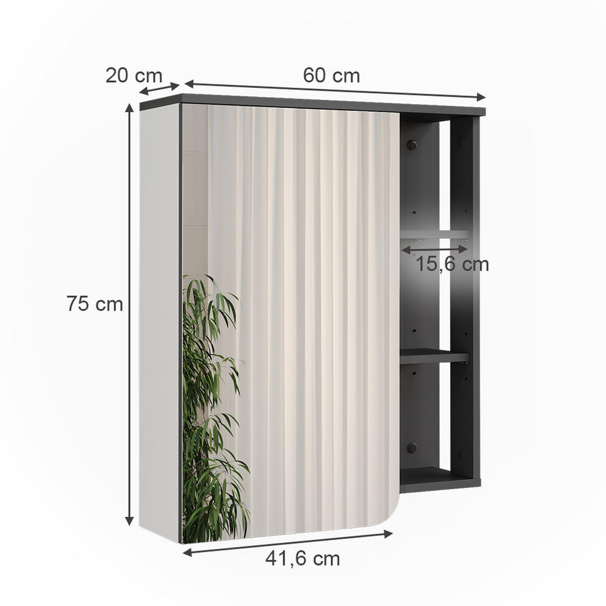 ZRCADLOVÁ SKŘÍŇKA Karen Antracitová/bílá - bílá/antracitová, kompozitní dřevo (60/75/20cm) - Vicco