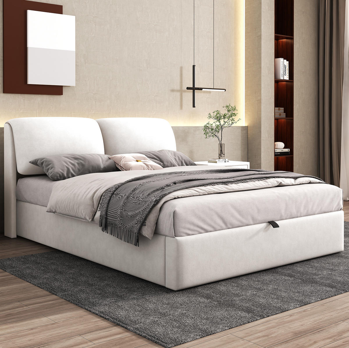 POLSTERBETT 140/190 cm aus Samt mit hydraulischem Stauraum und 3 Schubladen Beige - Beige, Textil (140/190cm) - Modenvie