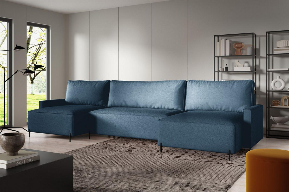WOHNLANDSCHAFT Braga - Blau, Holzwerkstoff/Textil (372/80/153cm) - Fun Möbel