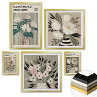 WANDBILDER 5er Set - 50x50 cm & 20x30 cm & 40x60 cm Goldrahmen - Blumenillustrationen London Hongkong - Goldfarben, Kunststoff (40/60cm) - ArtPrintCave