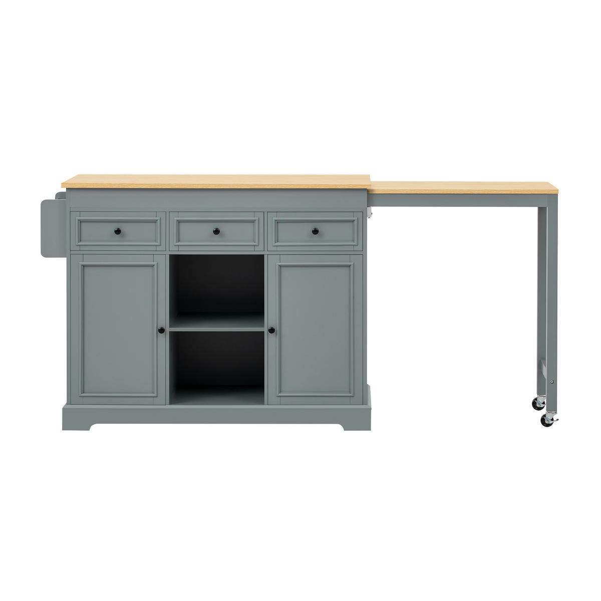 KÜCHENINSEL 112-188/45/92 cm Grau mit 3 Schubladen, Gewürzregal und Rollen - Grau, Holz (45/92/124.3cm) - Oxeza