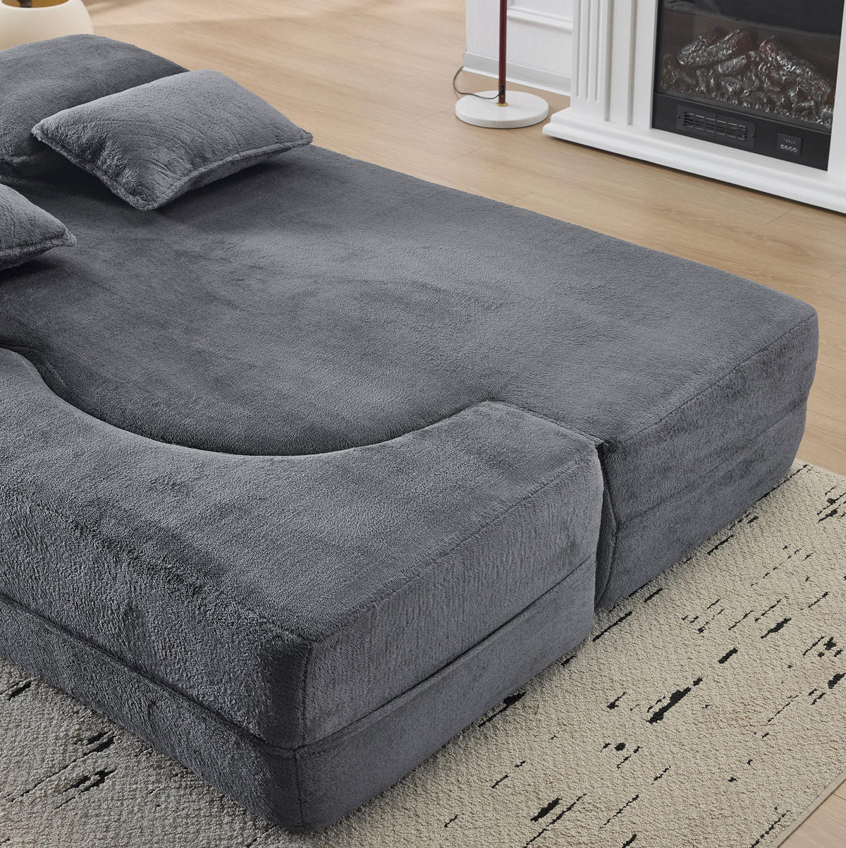 SCHLAFSOFA aus Schaumstoff und Federkern Blau/Grau klappbar mit 4 Kissen und multifunktionaler Nutzung - Grau, Kunststoff (198/76/60cm) - Modfu