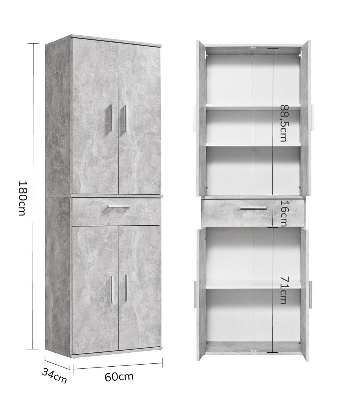 MEHRZWECKSCHRANK Der Praktische - Hellgrau/Weiß, Holzwerkstoff (60/180/34cm) - Mokebo