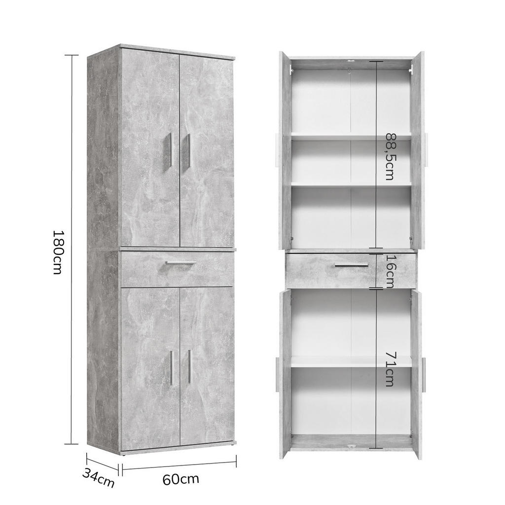 Thumbnail - Mokebo Mehrzweckschrank, Grau, Holzwerkstoff, 3 Fächer, 60x180x34 cm, Waschküche, Mehrzweckschränke