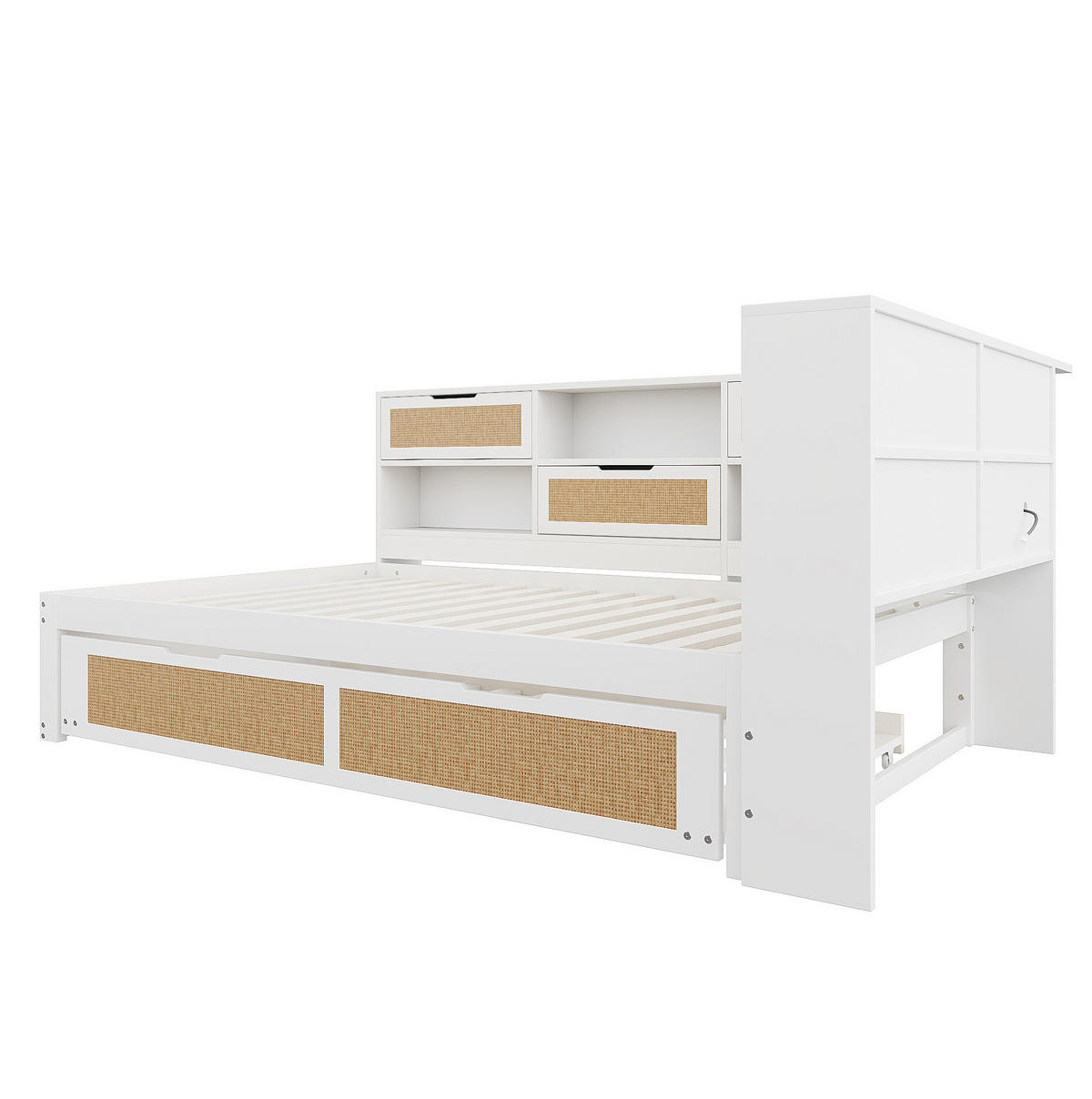 KREVET 140/200 cm s izvlačnim ležajem, USB priključcima i više spremišnih pretinaca, Bijela - bijela, drvni materijal (225/92/166cm) - Redom