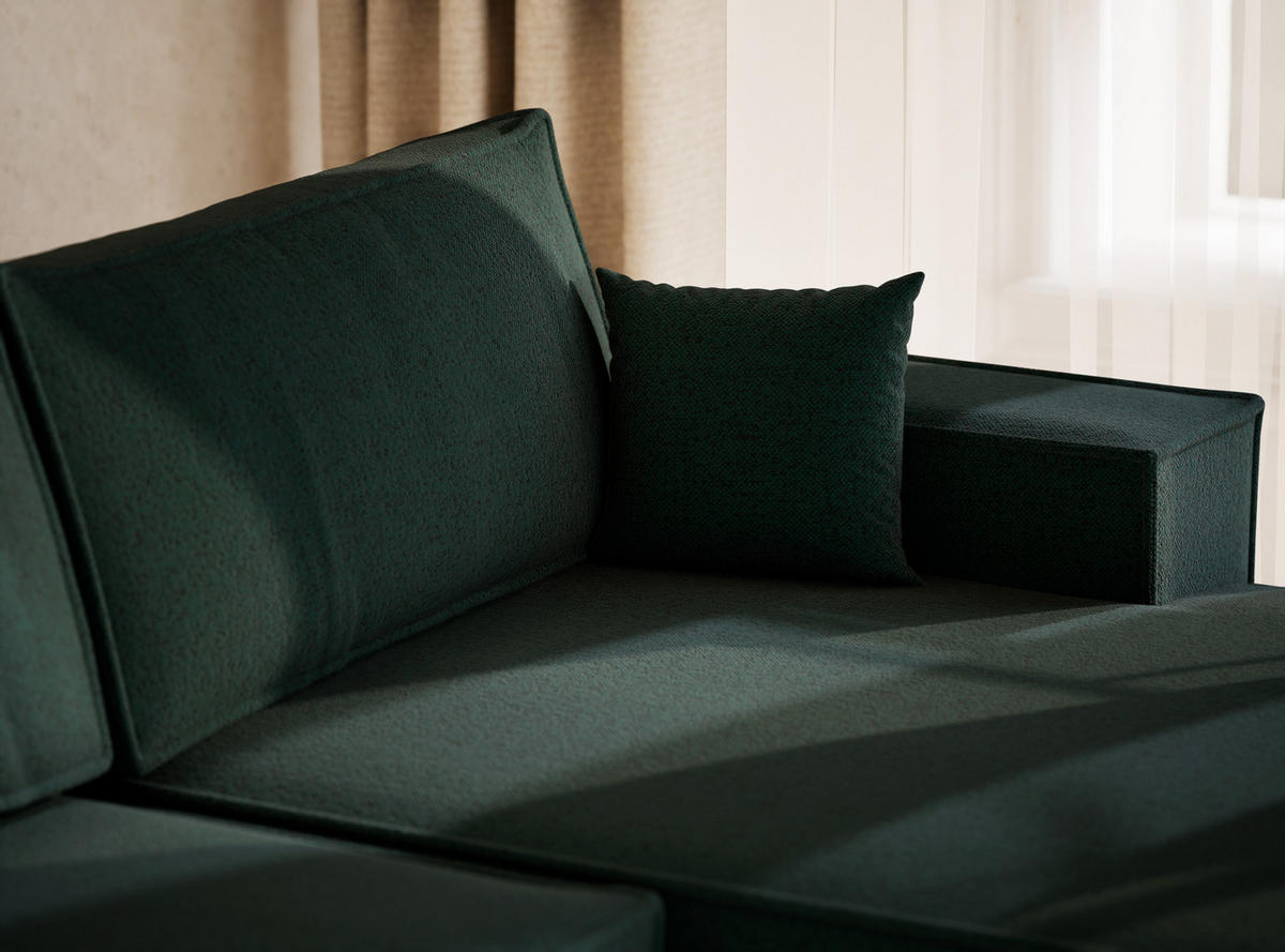 WOHNLANDSCHAFT Kyoto Grün Webstoff - Schwarz/Grün, Holz/Holzwerkstoff (398/70/148cm) - Maison de Reve