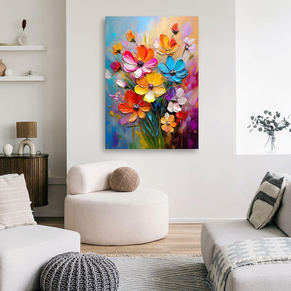 LEINWANDBILD Abstrakte bunte Blumen 40x60cm - Multicolor, Textil (40/60cm) - Feeby