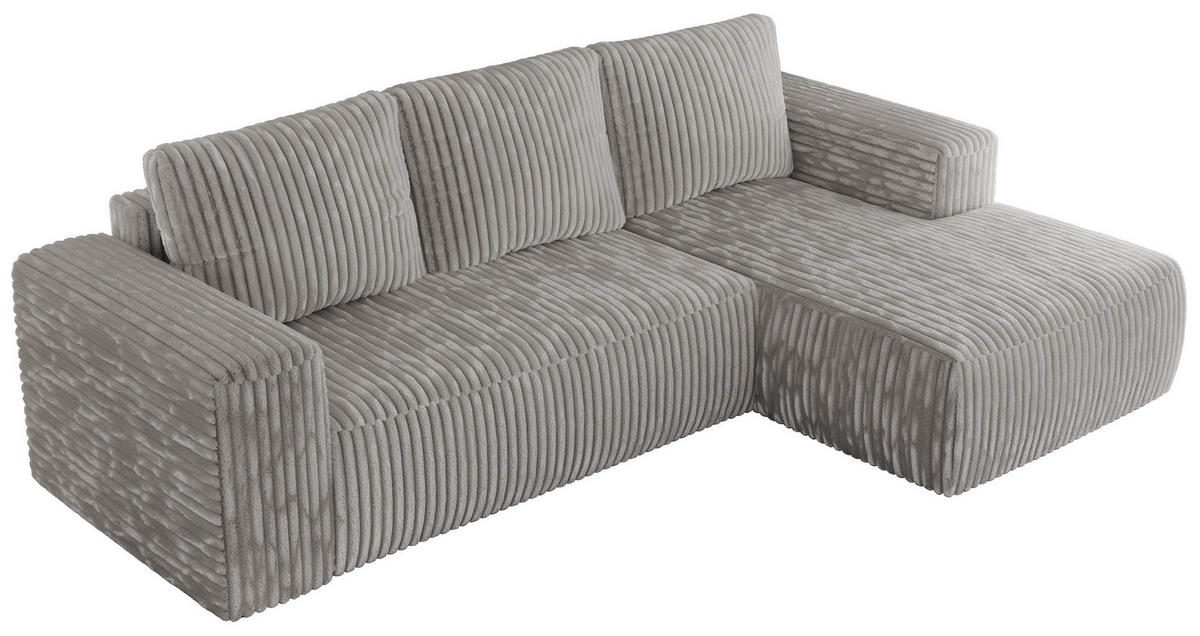 ECKSOFA TRENTINO L Hellgrau Cord - Rechts - Hellgrau/Schwarz, Textil (164/266cm) - MKS