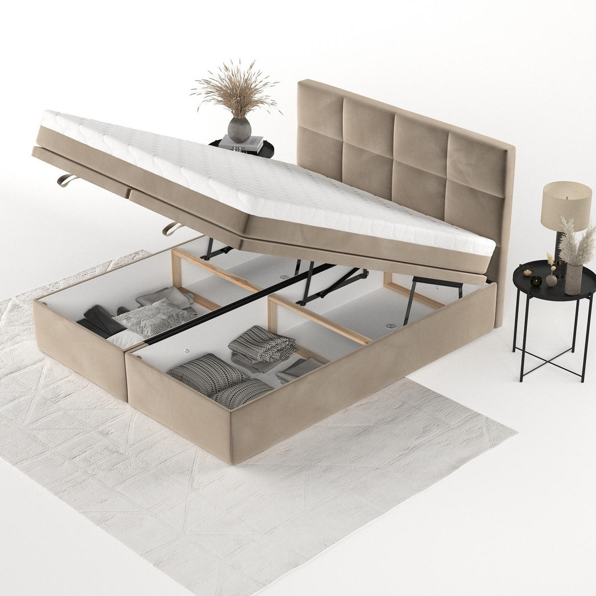 BOXBETT Tessa 180/200 cm Taupe im Paros Stoff - Taupe/Schwarz, Holz/Holzwerkstoff (180/200cm) - AltaBeds