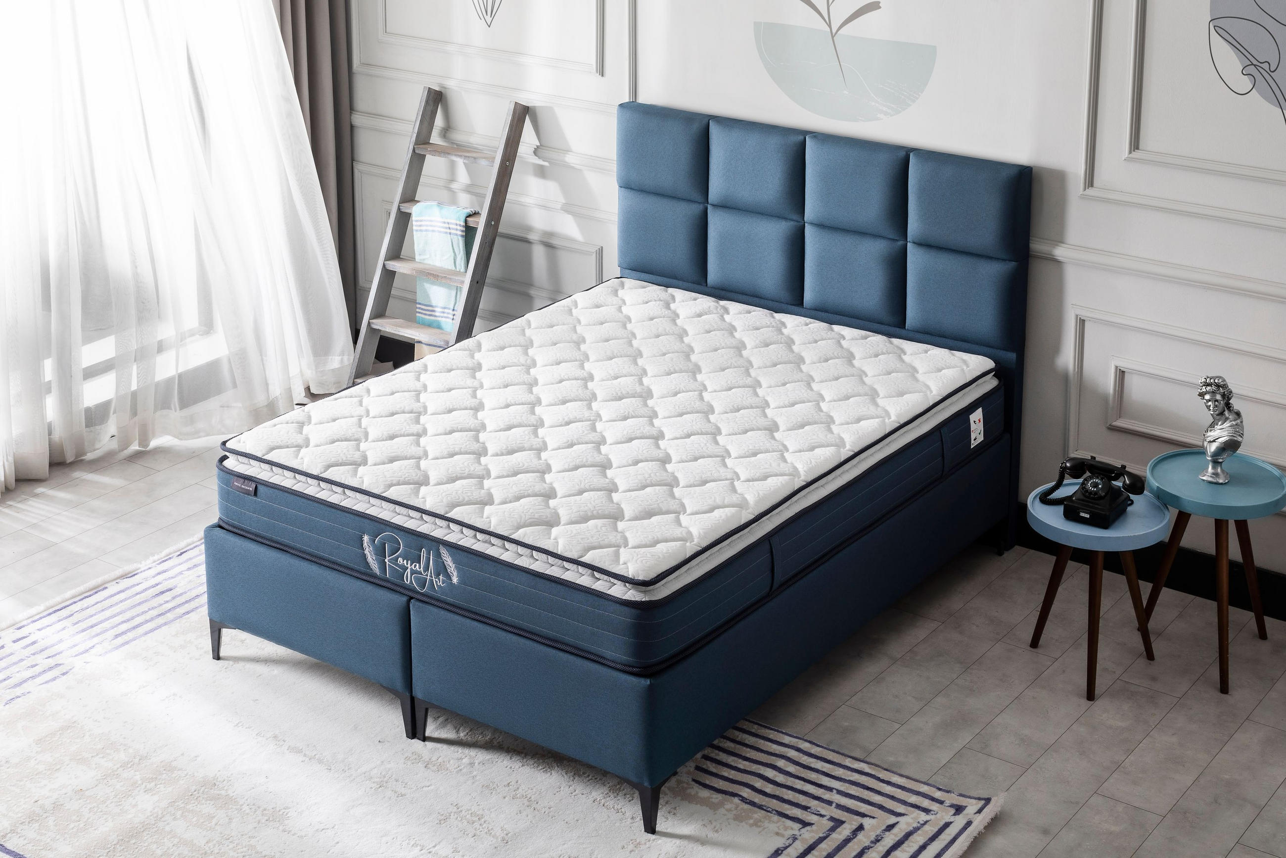 POLSTERBETT-SET Royal Art 180x200 Blau - Bett inkl. Matratze - Blau, Metall (180/200cm) - Villa Möbel