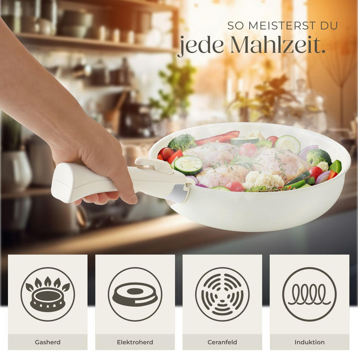 KOCHTOPFSET Genua,2 Küchenwerkzeuge und 3 Topfschoner aus Filz,weiß - Weiß, Metall - tectake