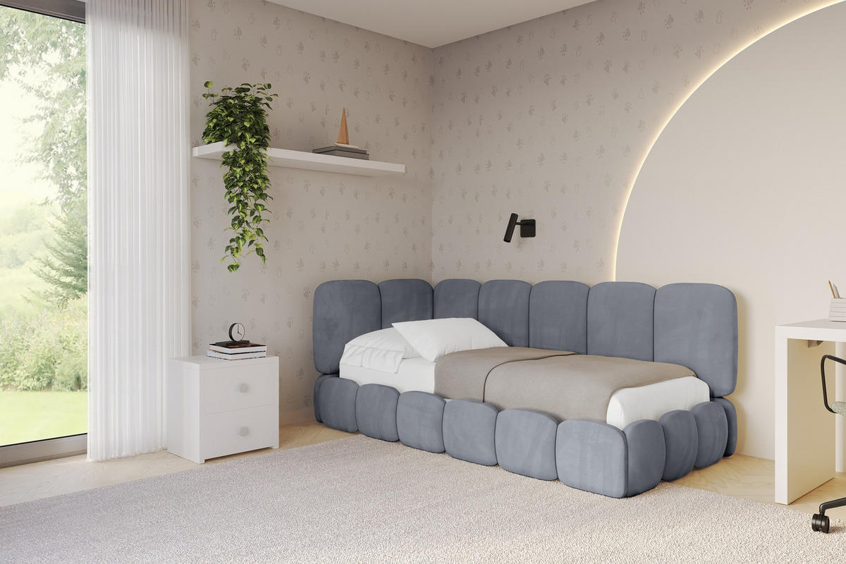 EINZELLBETT Jugendbett mit Bettkasten, Rechts - AVRY 100x200 Grau - Blaugrau/Grau, Holzwerkstoff/Textil (100/200cm) - ALTDECOR