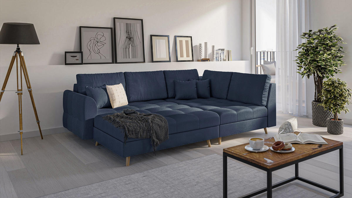 HOCKER Lorine Mikrofaser Dunkelblau - Dunkelblau, Textil (118/40/73cm) - S-Style Möbel