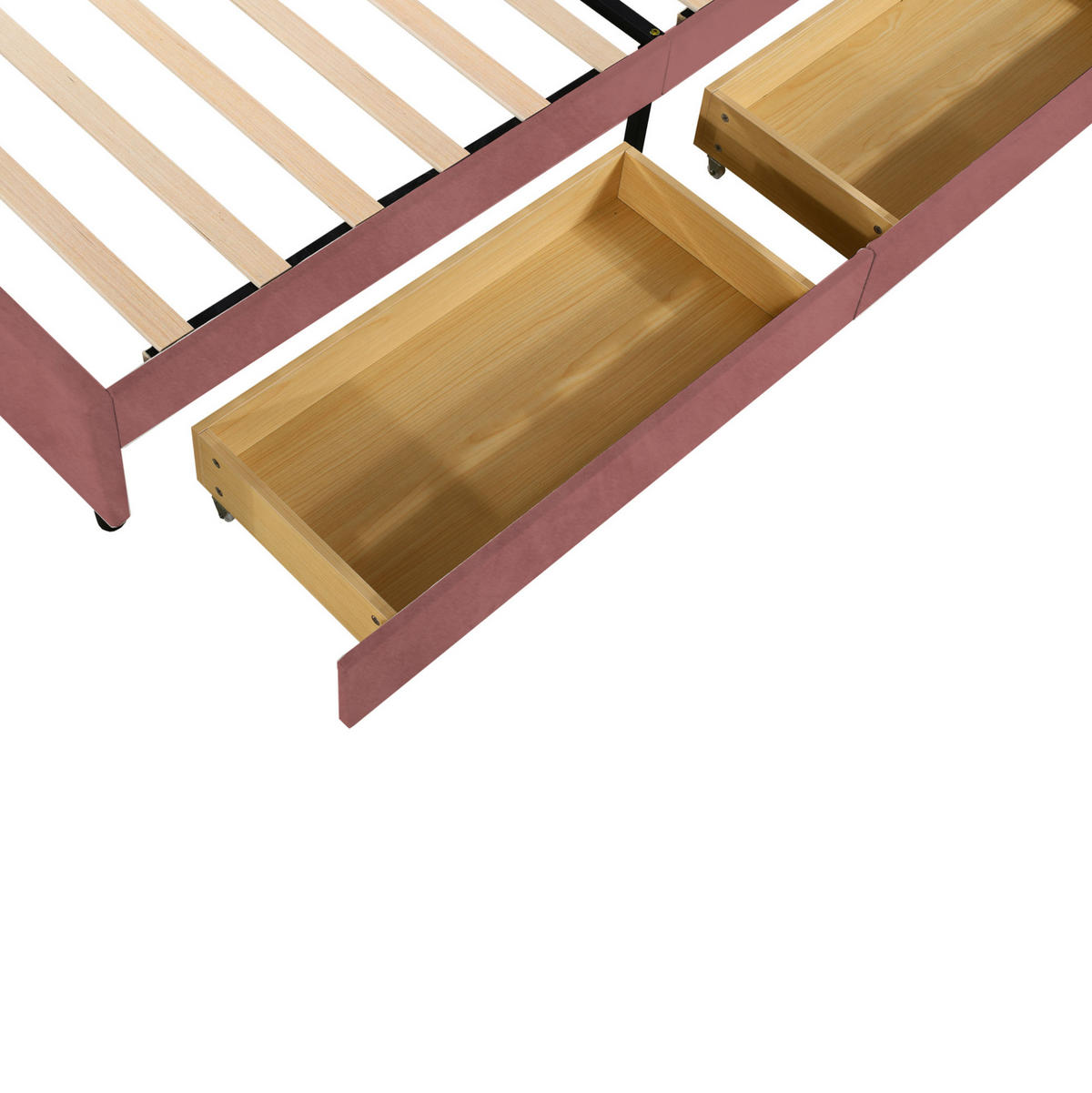 POLSTERBETT 90/200 cm Rosa aus Samt mit 2 Schubladen - Dunkelrosa, Textil (90/200cm) - OKMYHOME