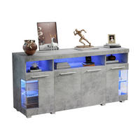 SIDEBOARD aus MDF 140x40x70 cm Zementgrau mit LED-Beleuchtung, Glastüren und Stauraum - Grau, Holzwerkstoff (140/70/40cm) - IVMEU