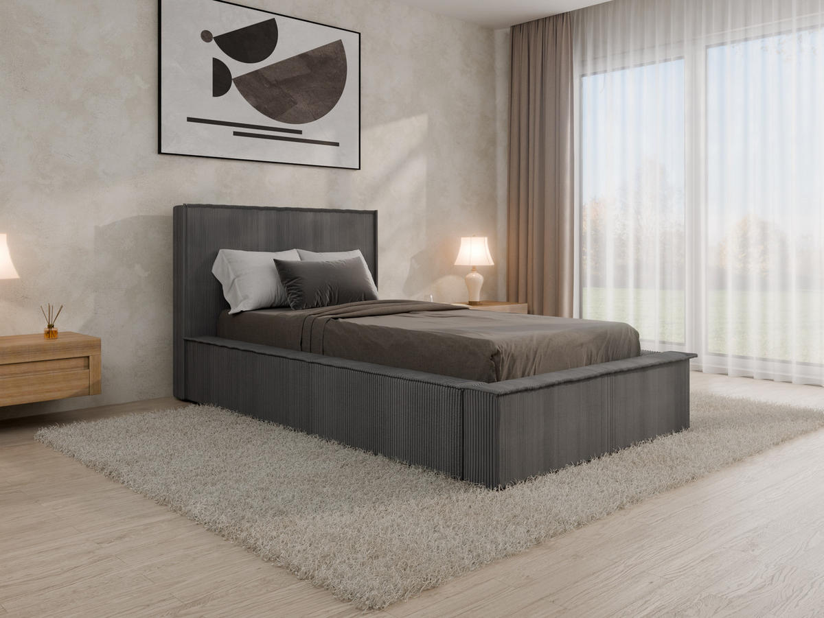 POLSTERBETT SANA 100x200cm Elegantes Polsterbett für modernen Wohnstil , 7-Zonen-Taschenfederkernmatratze mit kokos ARLAN (21 cm), braun - Dunkelgrau, Holz (100/200cm) - Panda Möbel