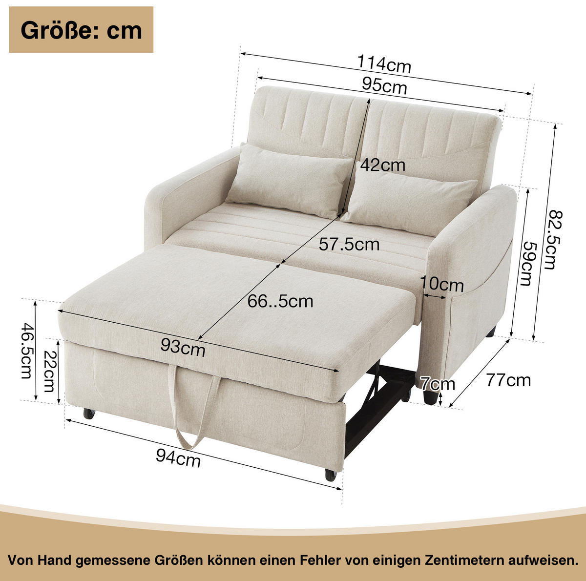 SOFA mit Schlaffunktion Zweisitzer Ausziehbar mit 3-stufig verstellbarer Rückenlehne PU Antik Schwarz 156/100 cm - Beige, Kunststoff (114/82.5/77cm) - OKWISH