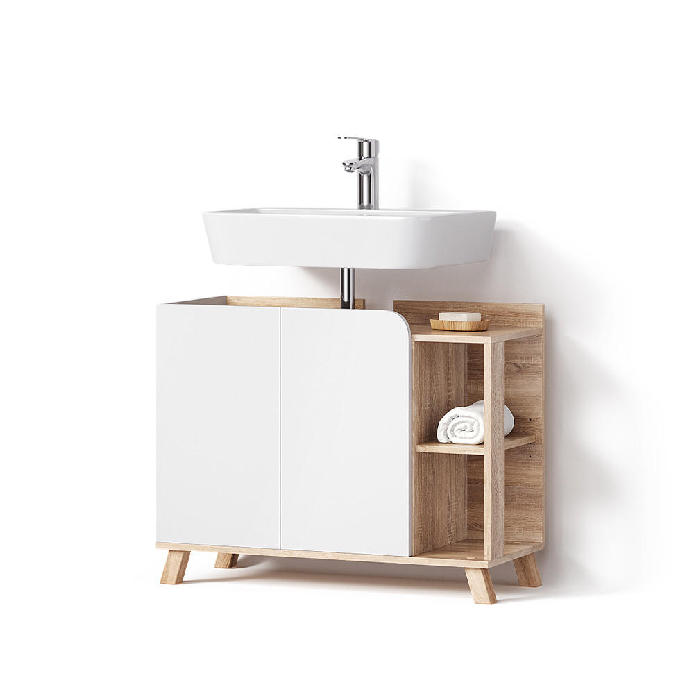 VANITY ENOTA ZA UMIVALNIK Marano, Sonoma/Bela, 80 x 65 cm z 2 vrati - bela/hrast sonoma, leseni material (80/65/35cm) - Livinity®