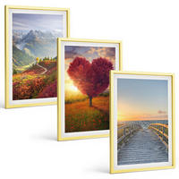 BILDER SET 3er Set - 40x60 cm Goldrahmen - Landschaften Berge Baum Herz Pier - Goldfarben, Kunststoff (40/60cm) - TULUP
