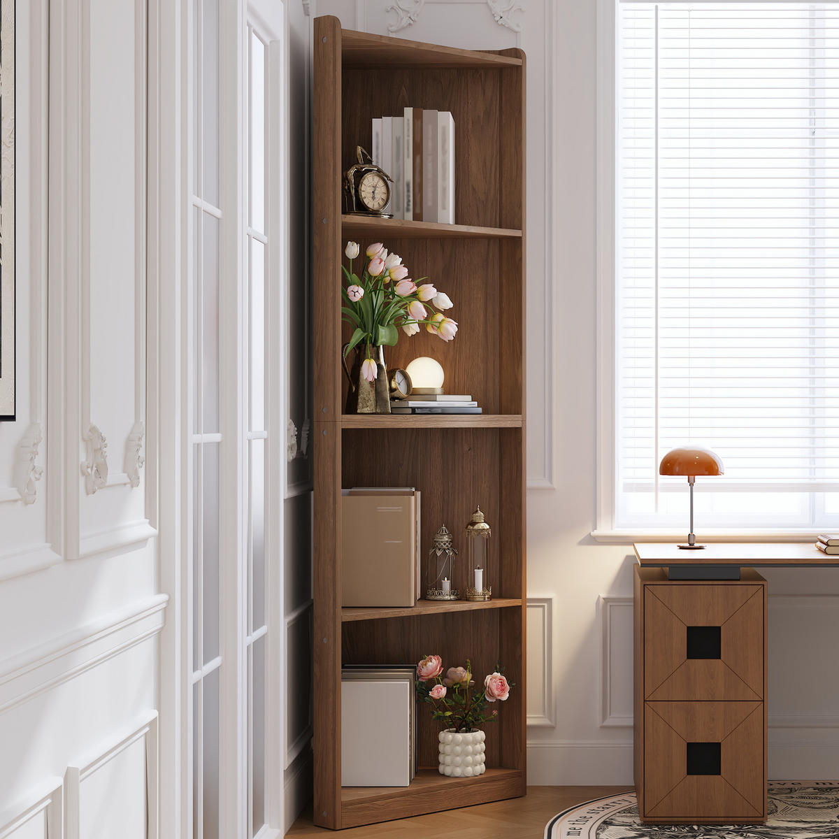 BÜCHERREGAL in Walnussfarbe Eckregal aus MDF mit Kippschutz für Wohnzimmer und Küche, B55/T32/H180 cm - Nussbaumfarben, Holzwerkstoff (55/180/32cm) - STILVORA