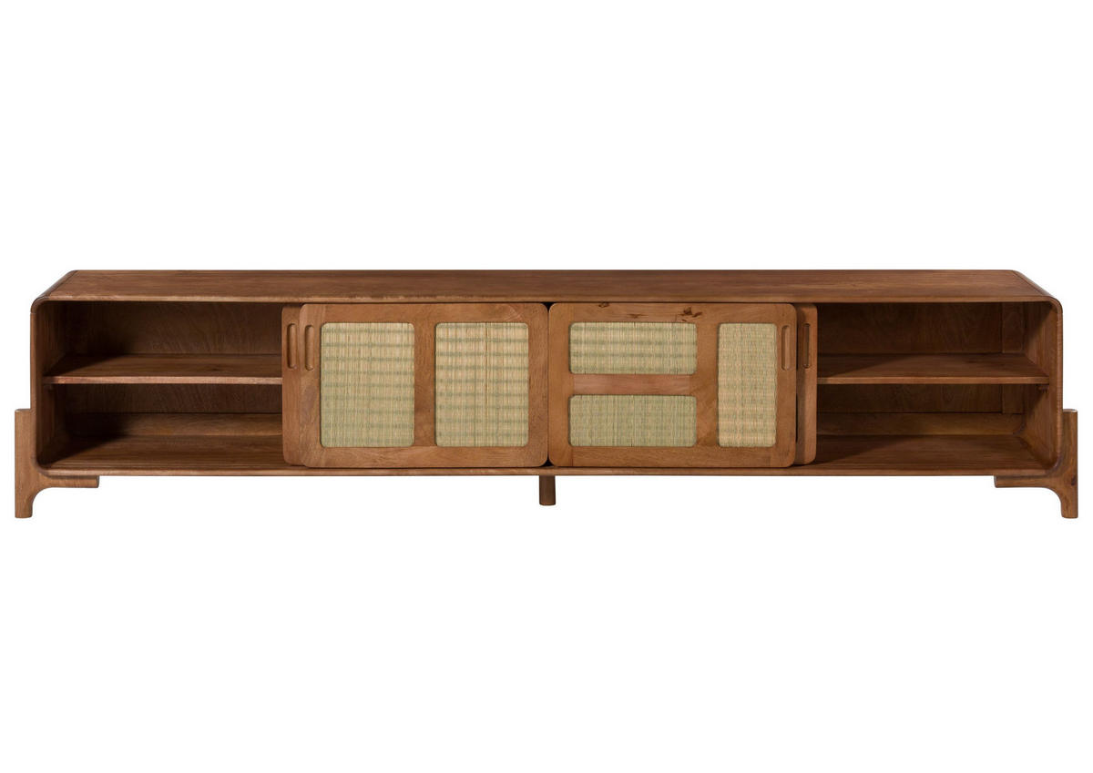 TV-BOARD Mango/Seegras 240x40x50 hellbraun lackiert MIZUMI #107 - Braun, Holzwerkstoff (240/50/40cm) - Massivmoebel24