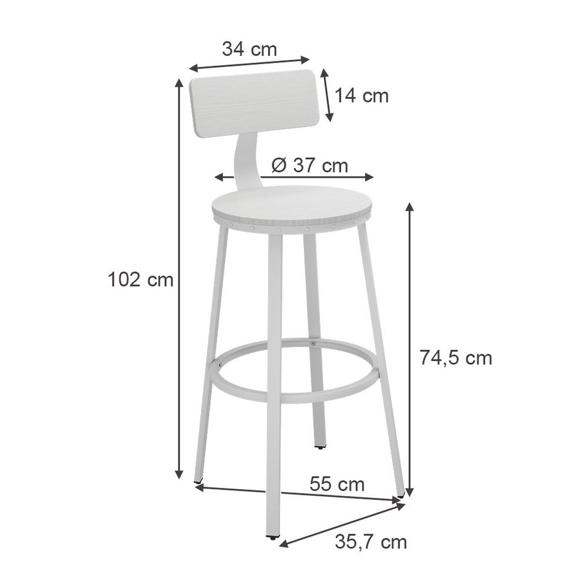 BARHOCKER Caracas Weiß 34 x 102 cm 2er Set - Weiß, Holzwerkstoff (34/102/55cm) - Vicco