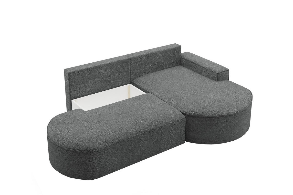 ECKSOFA mit Schlaffunktion und Bettkasten Modena Runden stoff Arena Anthrazit Rechts - Anthrazit, Holz (278/179cm) - Kaiser Möbel