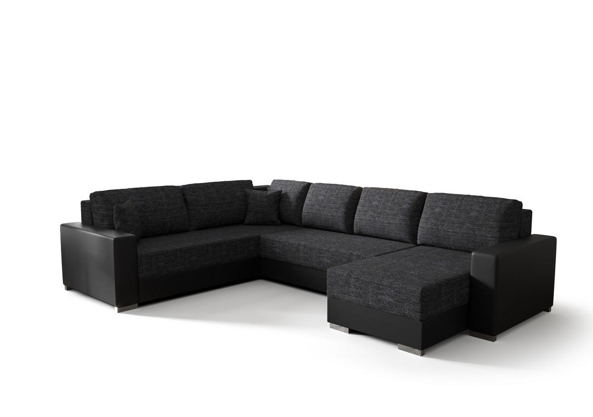 WOHNLANDSCHAFT Prado rechts mit Schlaffunktion und Bettzeugcontainer - Dunkelgrau/Schwarz, Textil (314/88/210cm) - SIMKAM Furniture