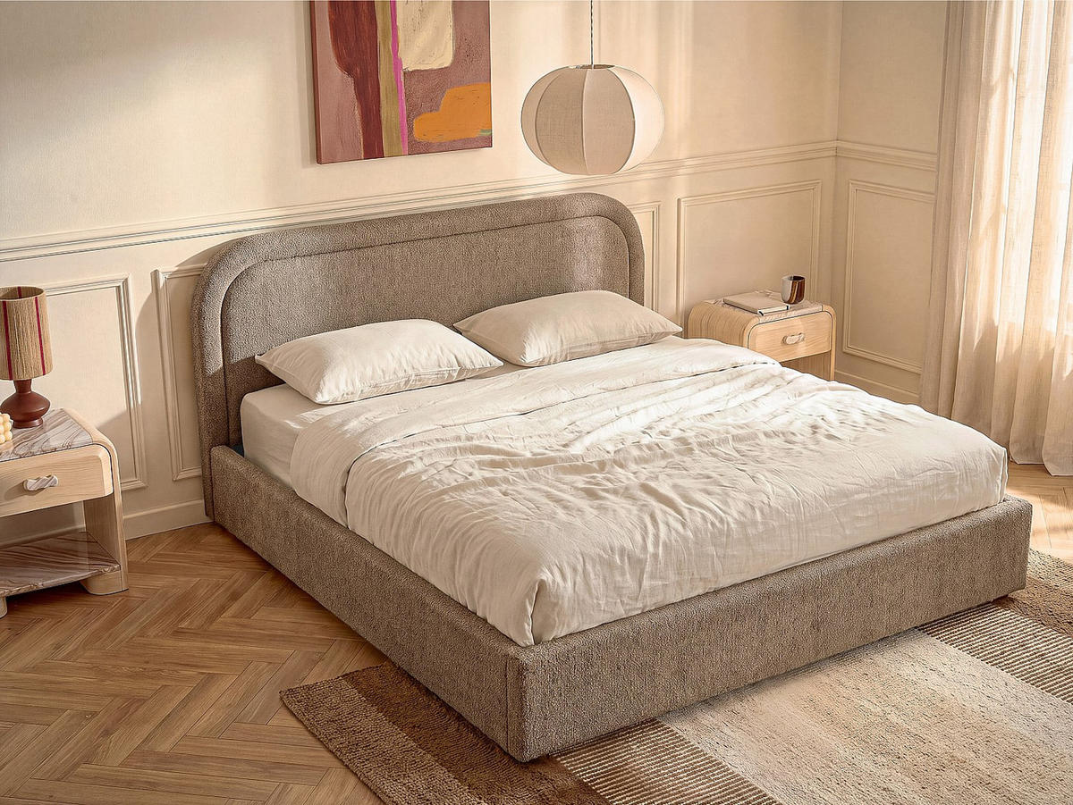 BETT mit Bettkasten - 2 Personen - stoff - taupe Fidozia - Taupe, Textil (200/200cm) - Vente-Unique