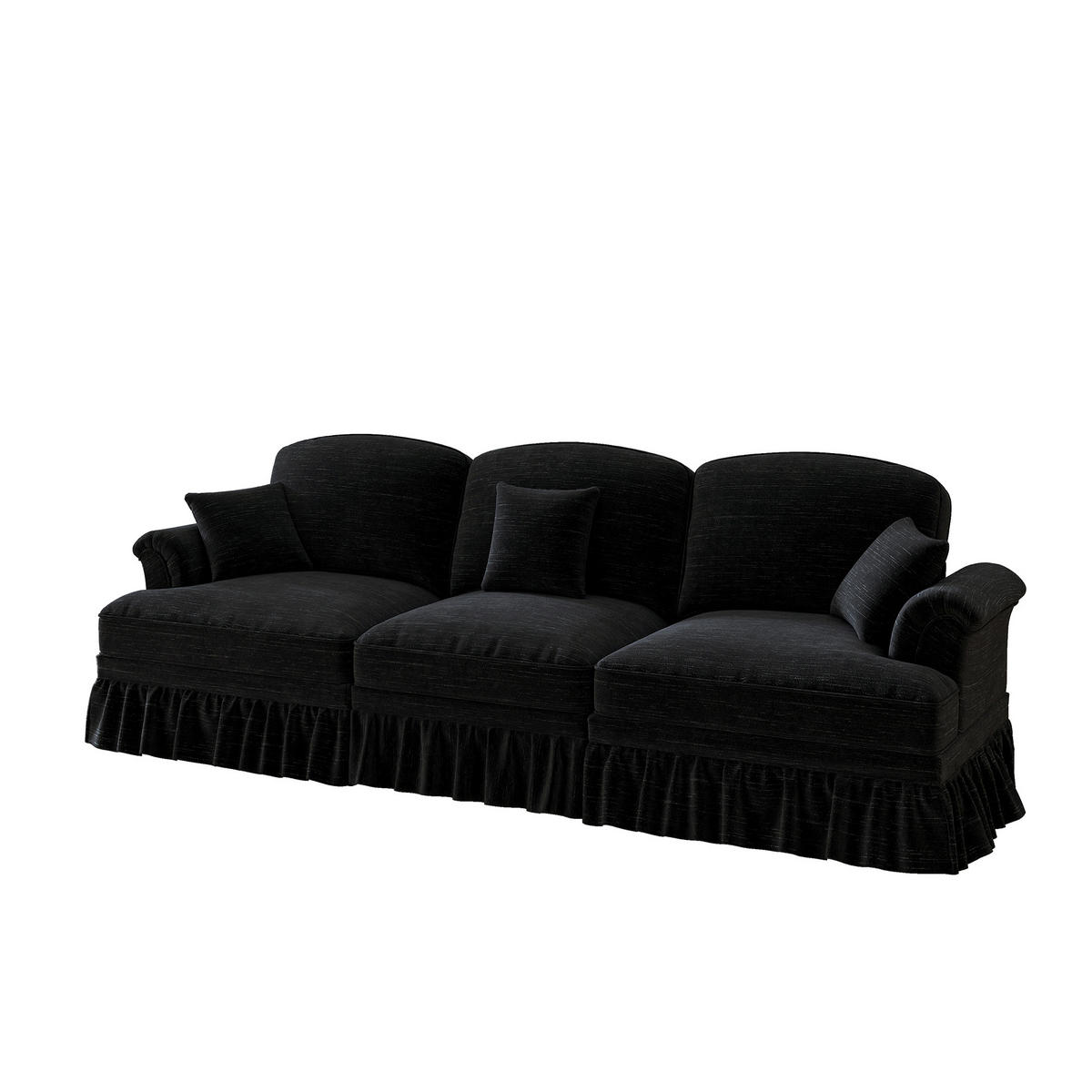 3-SITZER-SOFA DE-34092 mit abnehmbarem Volant Schwarz - Schwarz, Textil (83.5/93/272cm) - ComfortXL