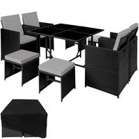 RATTAN SITZGRUPPE Bilbao,zusammenschiebbar, inklusive Schutzhülle,schwarz/grau - Schwarz/Grau, Kunststoff - tectake
