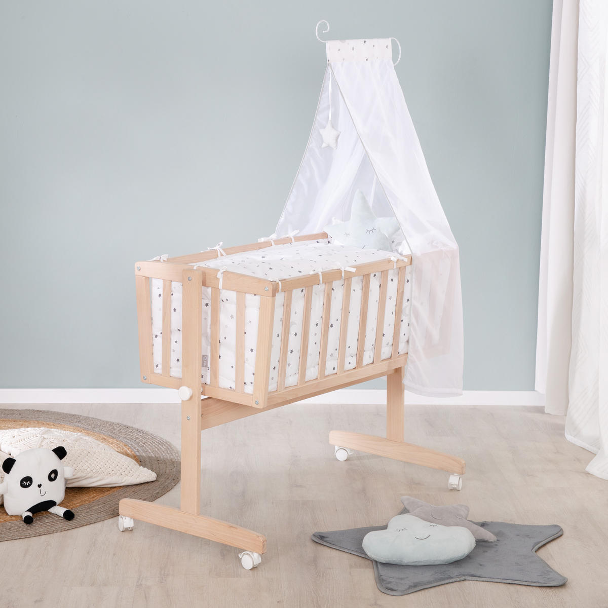 BABYWIEGENSETT Sternenzauber grau - Naturfarben, Holzwerkstoff/Textil (40/90cm) - Roba