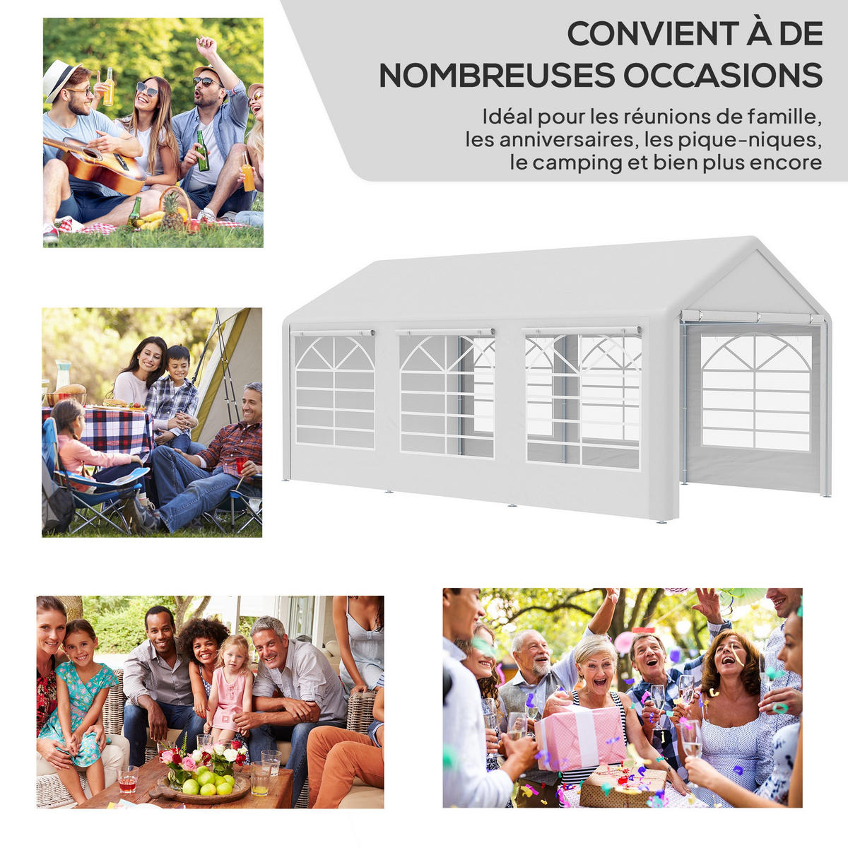 PAVILION DE-12635 600/300 cm mit 6 Fenstern und 4 Seitenwänden Weiß - Weiß, Kunststoff (300/280/600cm) - ComfortXL