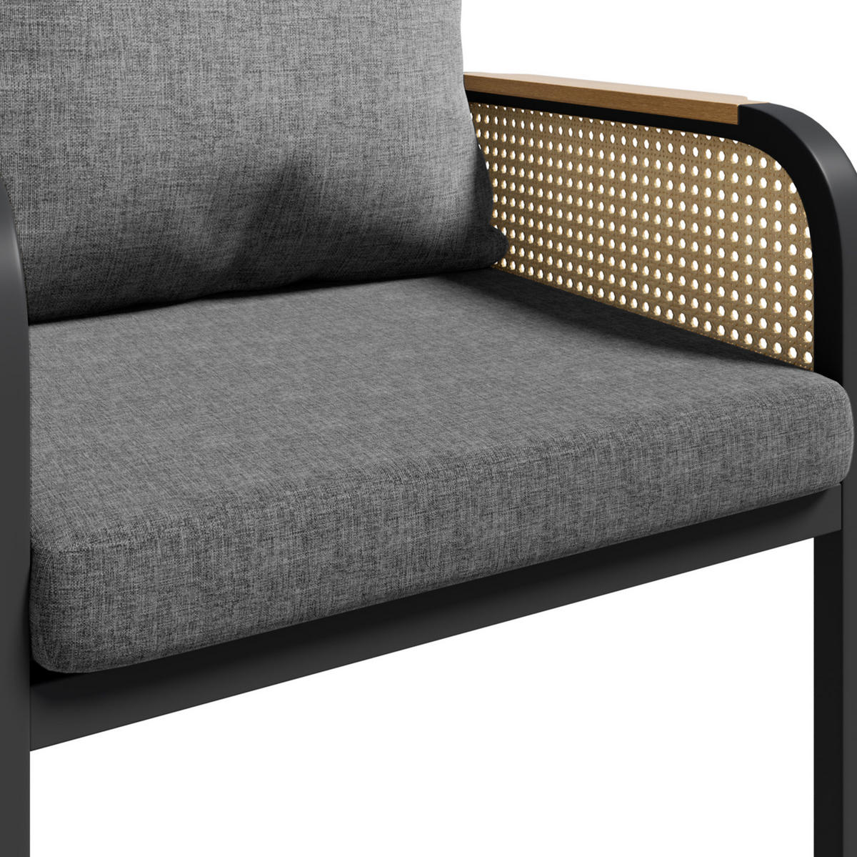 GARTENMÖBELSET 148/80/75 cm mit Tisch und 6 Stühlen, Rattan-Armlehnen und Polstern, Schwarz/Natur - Naturfarben, Metall - Redom