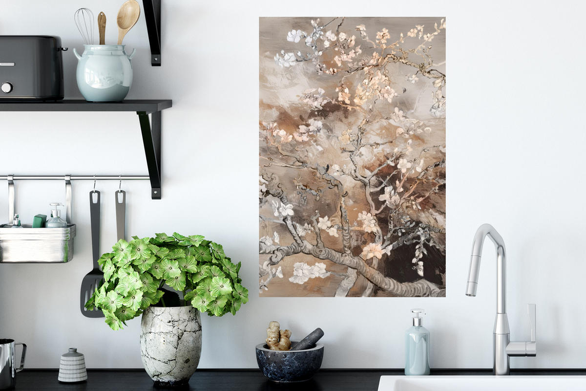 WANDTATTOO Mandelblüte - Kunst - Van Gogh - Beige - Abstrakt 40x60 cm - Braun, Kunststoff (40/60cm) - MuchoWow