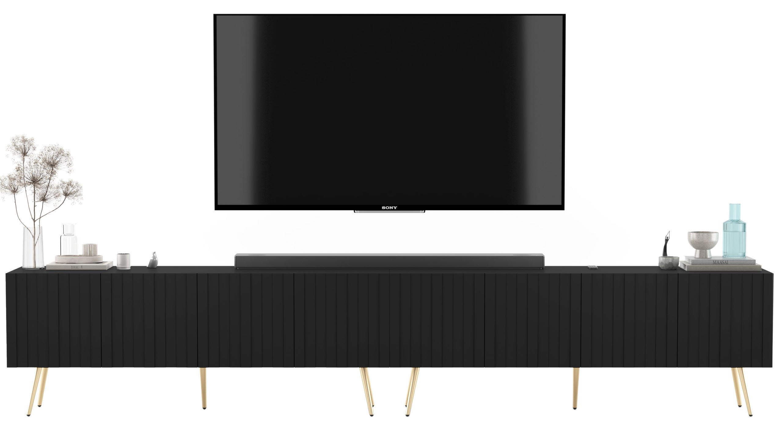 TV-LOWBOARD 2-er Set Elpis Schwarz matt mit goldenen Metallbeinen 150 cm - Goldfarben/Schwarz, Holzwerkstoff (300/60.5/36.5cm) - Meble Lindner