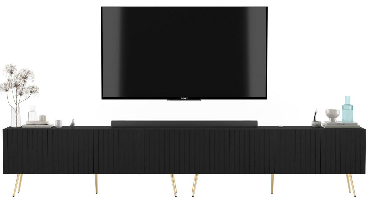 TV-LOWBOARD 2-er Set Elpis Schwarz matt mit goldenen Metallbeinen 150 cm - Goldfarben/Schwarz, Holzwerkstoff (300/60.5/36.5cm) - Meble Lindner
