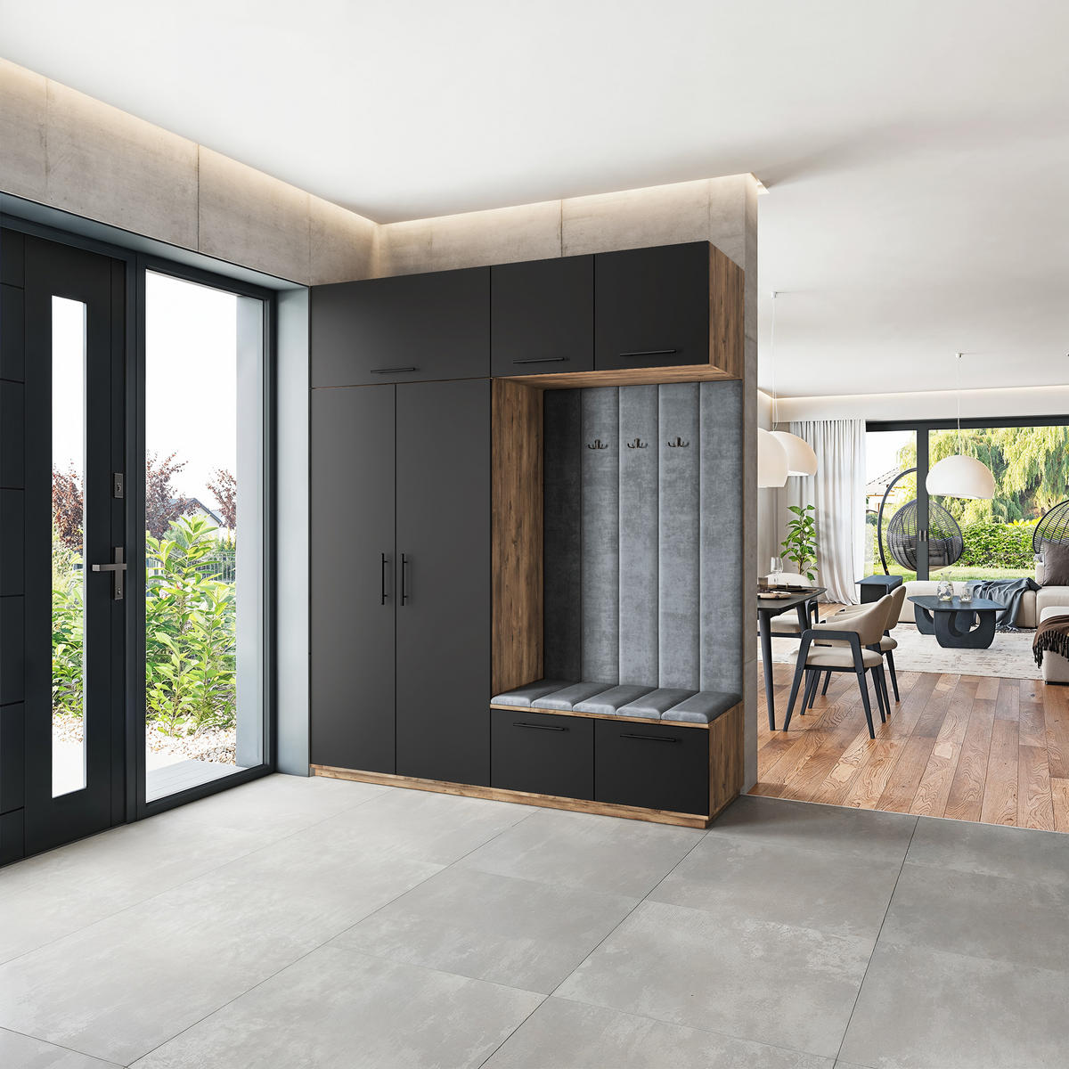 GARDEROBENSCHRANK REMA 200/240/60 cm Modern Garderobe-Set Eiche Lefkas - Eichefarben/Schwarz, Holzwerkstoff (200/240/60cm) - MASSENO