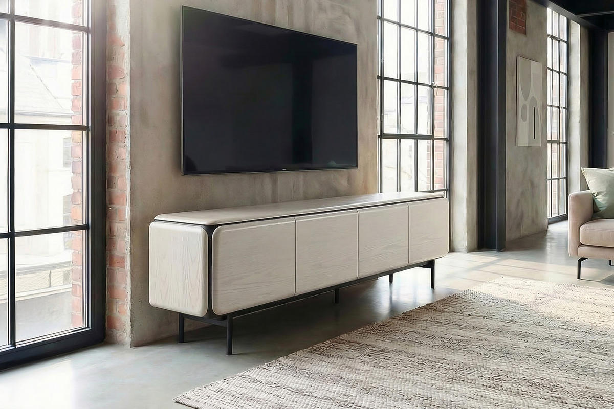 LOWBOARD AVRIL Grau Eiche - Schwarz/Grau, Holzwerkstoff/Metall (200/56/40cm) - KAWOLA