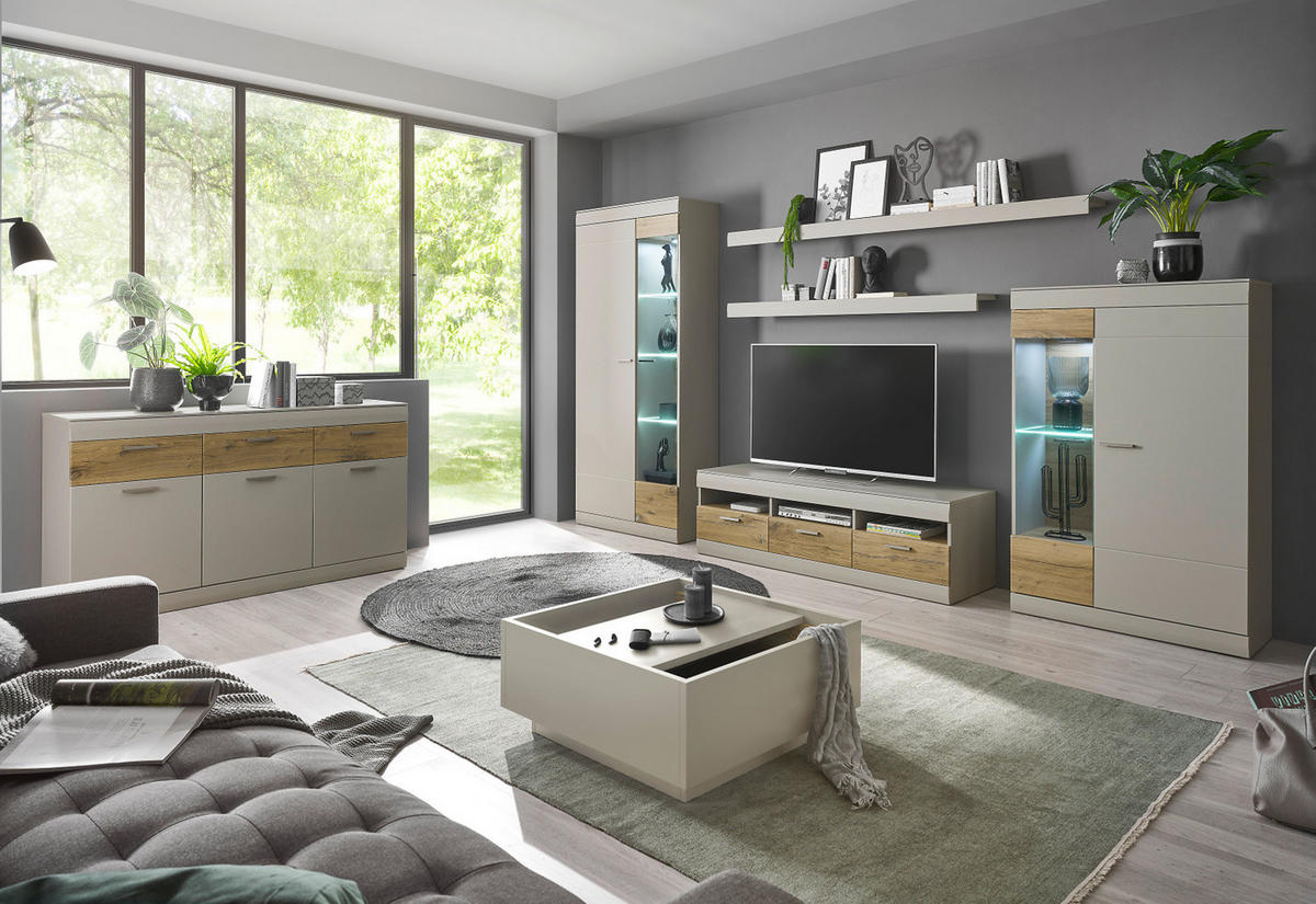 WANDBOARD Kieselgrau matt, Wandregal 200 cm - Eichefarben/Grau, Holzwerkstoff (200/8/20cm) - Furn.Design