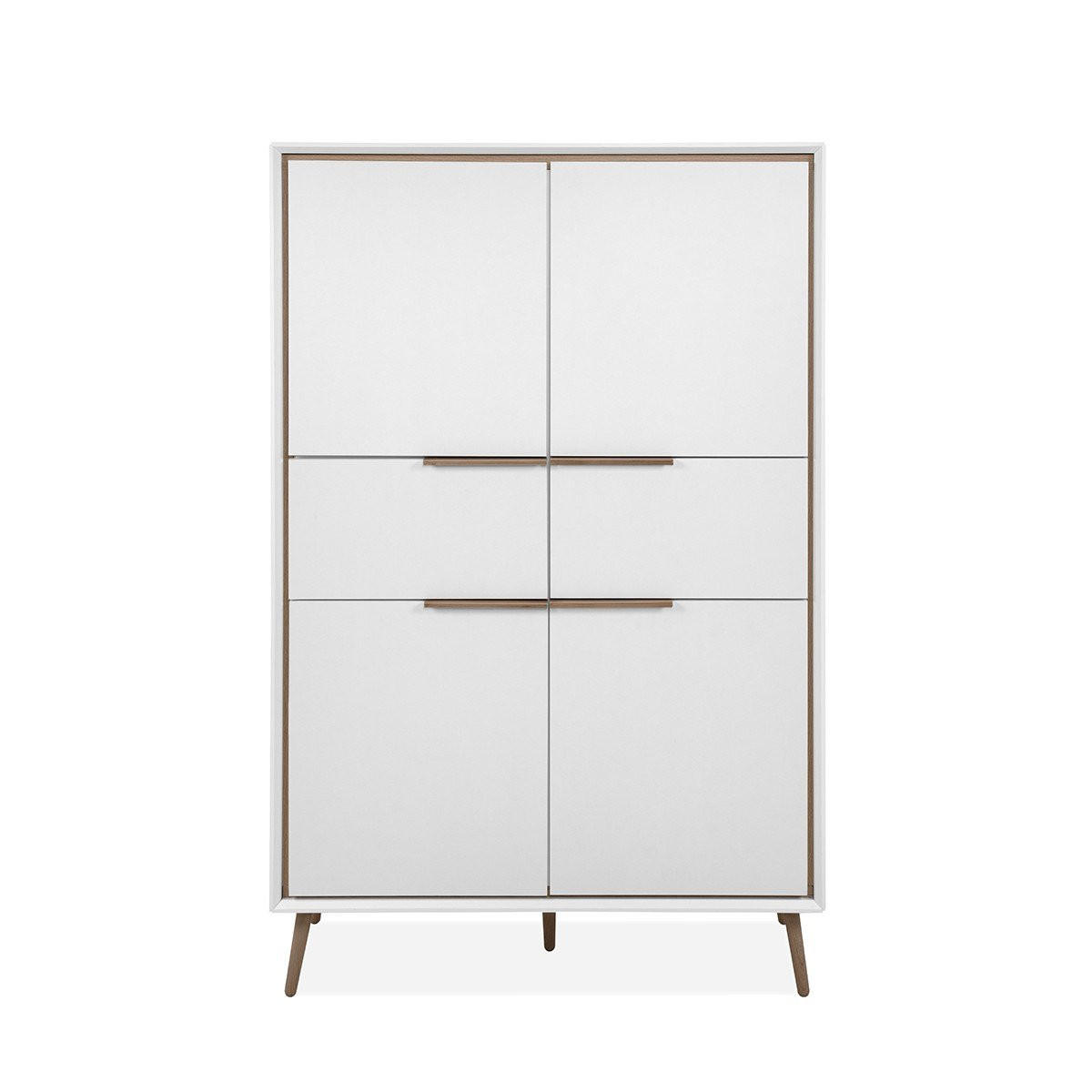 HIGHBOARD mit 4 Türen und 2 Schubladen - Arona - 90/38/140 cm - Weiß, Holzwerkstoff (38/140/90cm) - Calicosy