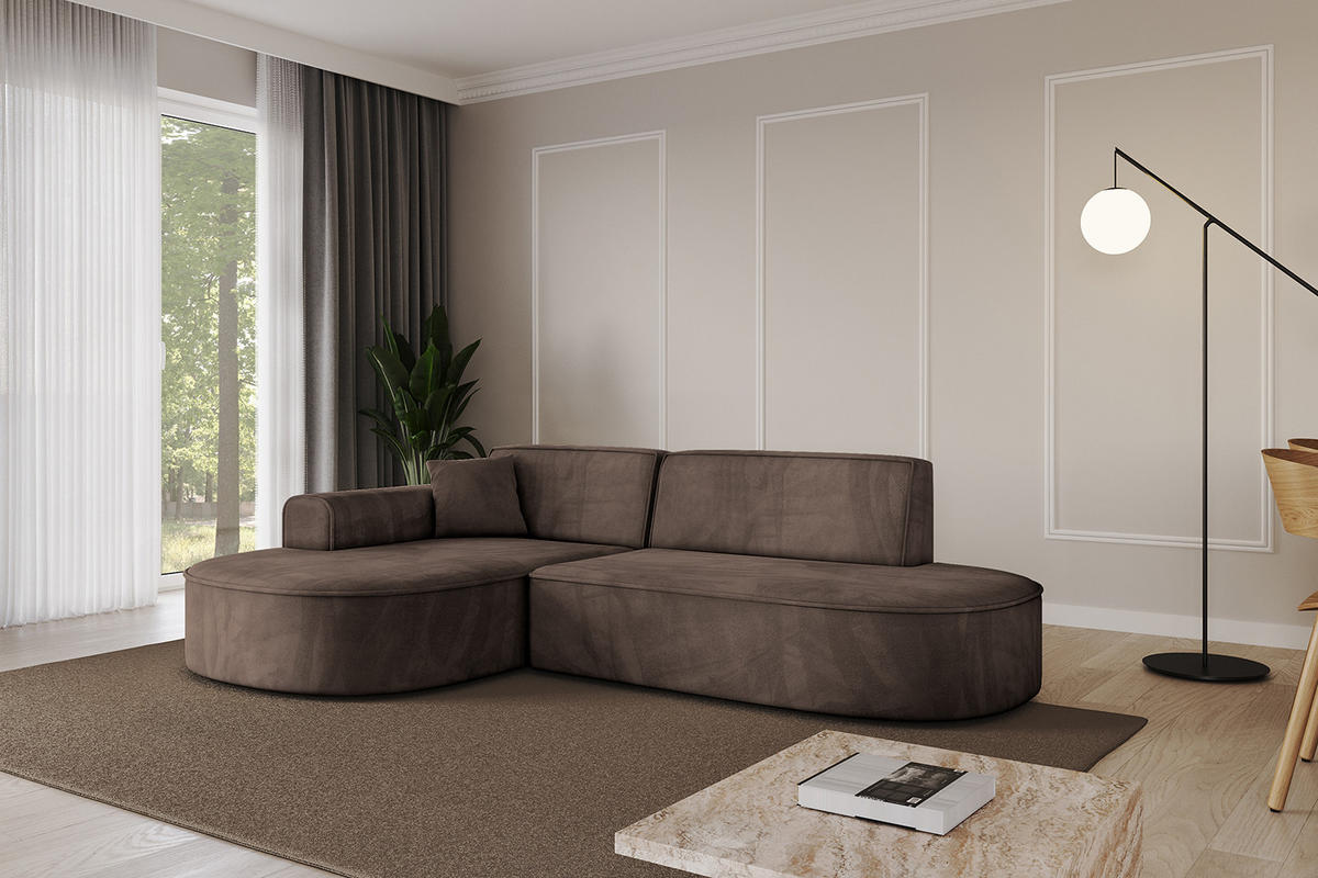 ECKSOFA Ottomane Links MARI-L1 - 243x171x79 cm Braun Velours - Schwarz/Braun, Holzwerkstoff/Kunststoff (243/171cm) - ALTDECOR