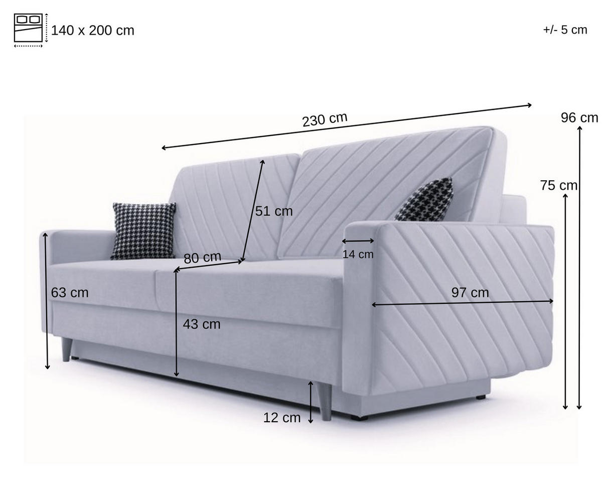 SCHLAFSOFA - California - Kronos 07 Schwarz - Schwarz, Holz (230/96/97cm) - Möblo