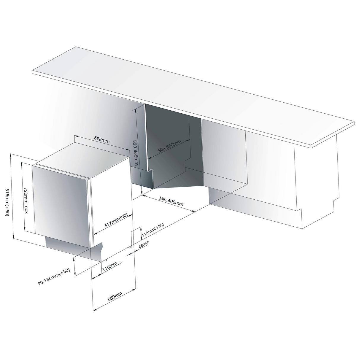 GESCHIRRSPÜLER vollintegriert 60 cm, Einbau Spülmaschine, 14 Maßgedecke, 5 Programme, AquaStop, höhenverstellbarer Oberkorb - Weiß, Kunststoff/Metall (60/82/55cm) - homeX