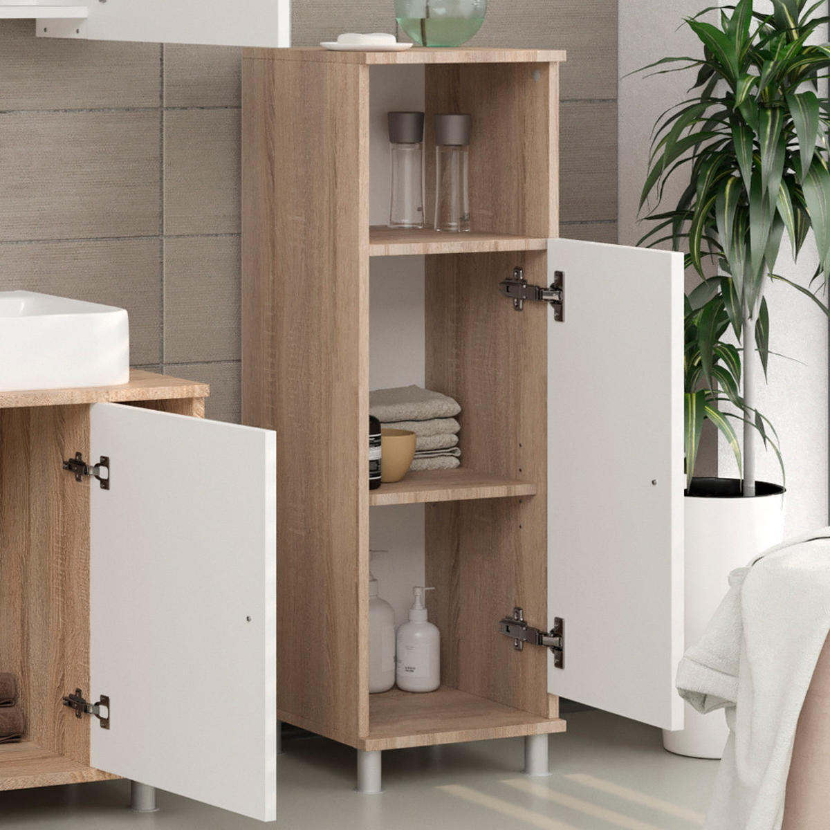 MIDISCHRANK Fynn Sonoma/Weiß 30 x 95 cm - Weiß/Sonoma Eiche, Holzwerkstoff (30/95/30cm) - Vicco