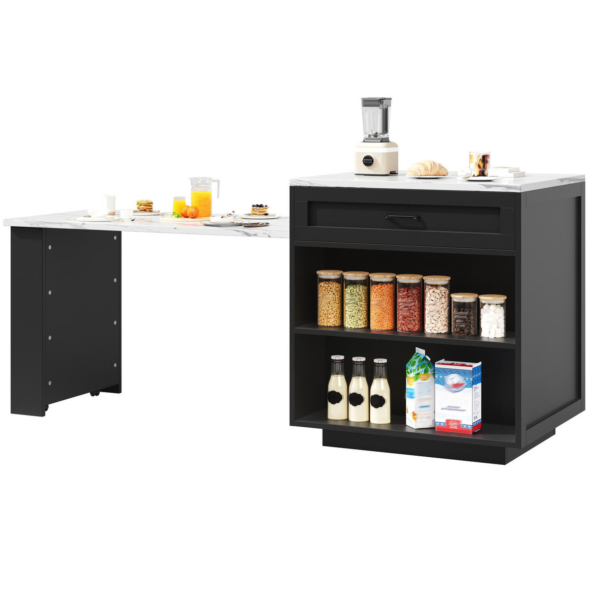 STEHTISCH ausziehbar mit Stauraum 98-204 x 70 x 93,5 cm Schwarz - Schwarz, Holz (70/93.5/204cm) - Beauniv