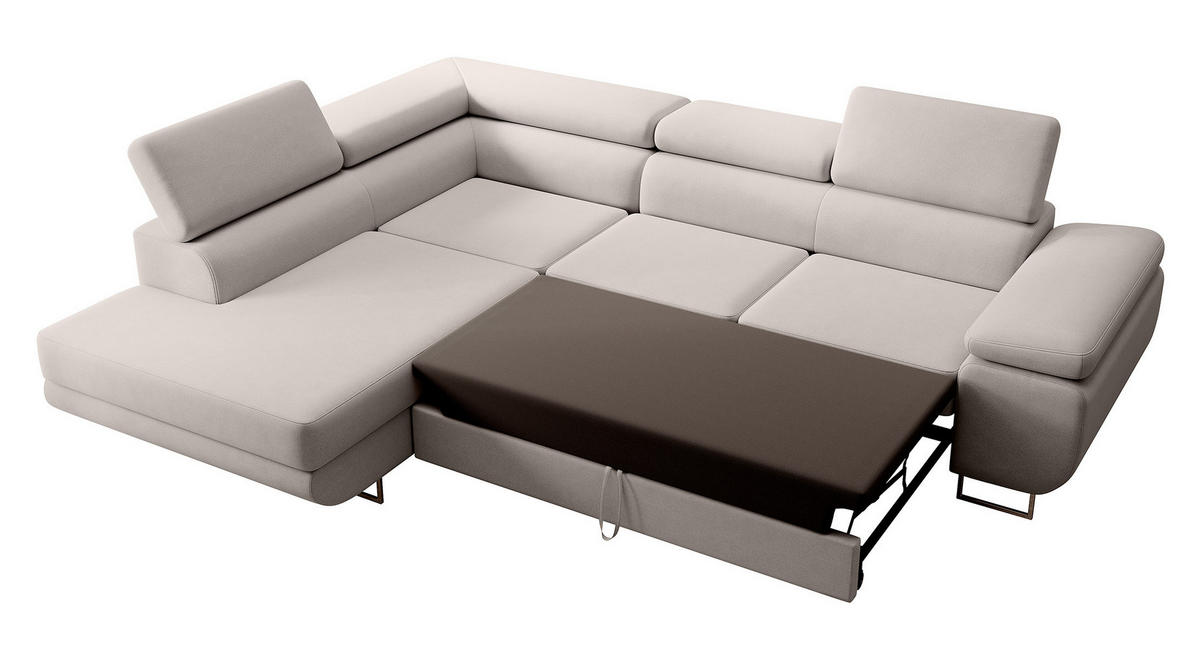 ECKSOFA Stevil Cremeweiß Velours - Silberfarben/Creme, Textil/Metall (275/203cm) - Selsey