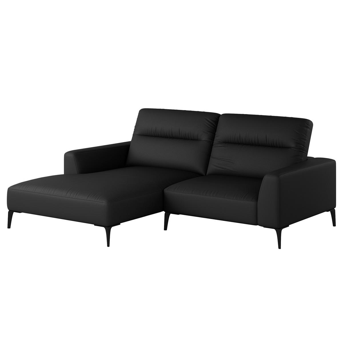 1,5-SITZER ECKSOFA mit Longchair - Schwarz, Leder/Metall (232/180cm) - home24