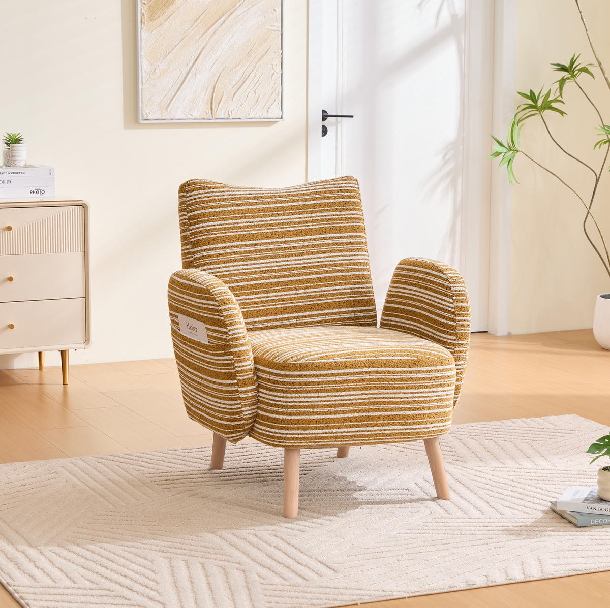 SESSEL 77/81/87 cm in Senfgelb aus Bouclé mit Seitentasche - Currygelb, Textil (77/87/81cm) - BEAOK