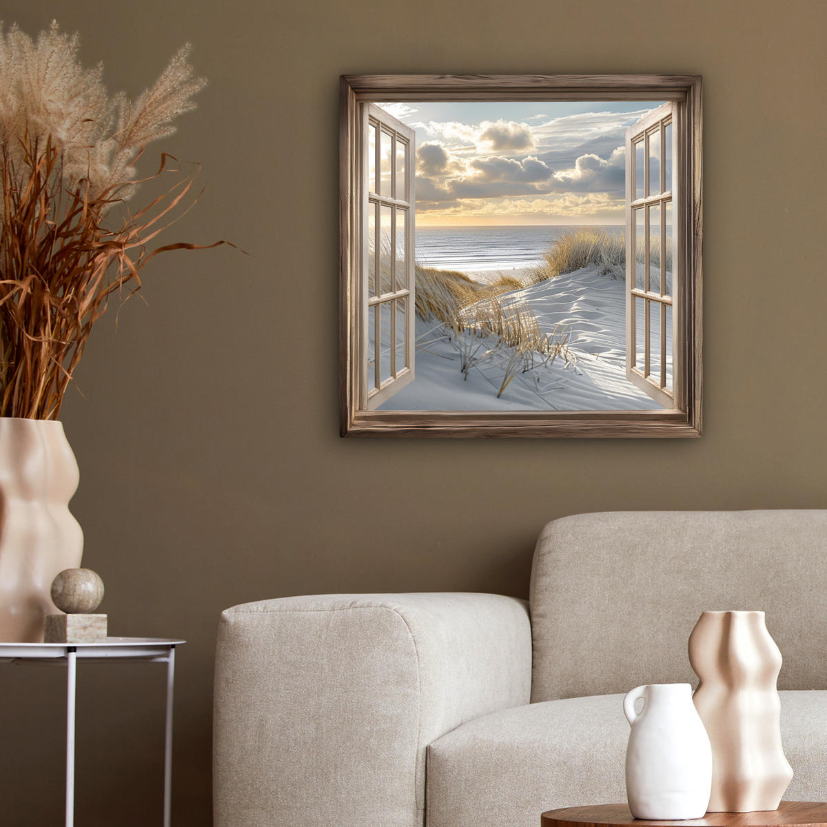 LEINWANDBILD Ausblick - Strand - Dünen - Meer - Natur 50x50 cm - Sandfarben, Textil (50/50cm) - MuchoWow